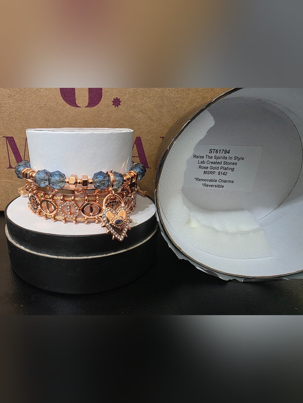 Rose Gold Heart Lock Charm Stack Bracelet - Holloween